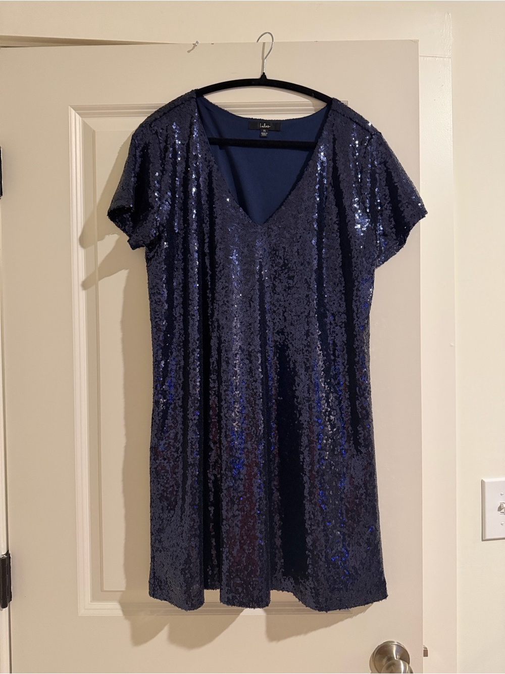 Lulu's Navy Sequin V-Neck Mini Dress